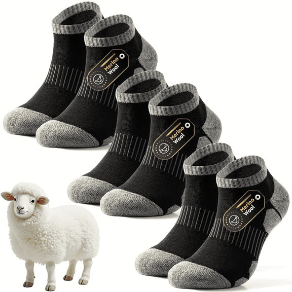 KACIIXAA Merino Wool Compression Support Ankle Running Hiking Socks for Men Women, Soft Thick Cushion Tab Socks 3 Pairs