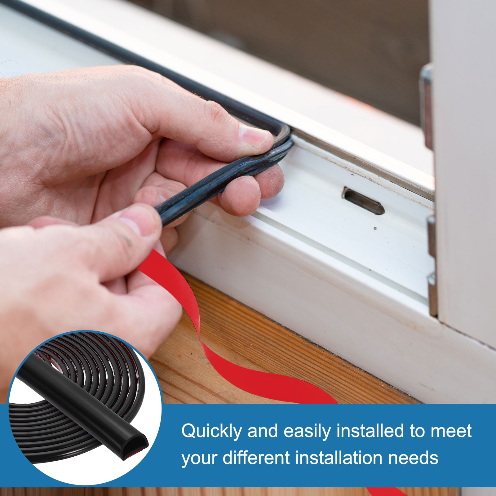 Uxcell 16.4FT Silicone D Shape Weather Stripping, 2Pcs Self Adhesive Doors Seals, Black