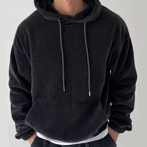Yaoyar Mens Hoodies Pullover Corduroy Drawstring Long Sleeve Casual Lightweight Hooded Sweatshirt with Pocket