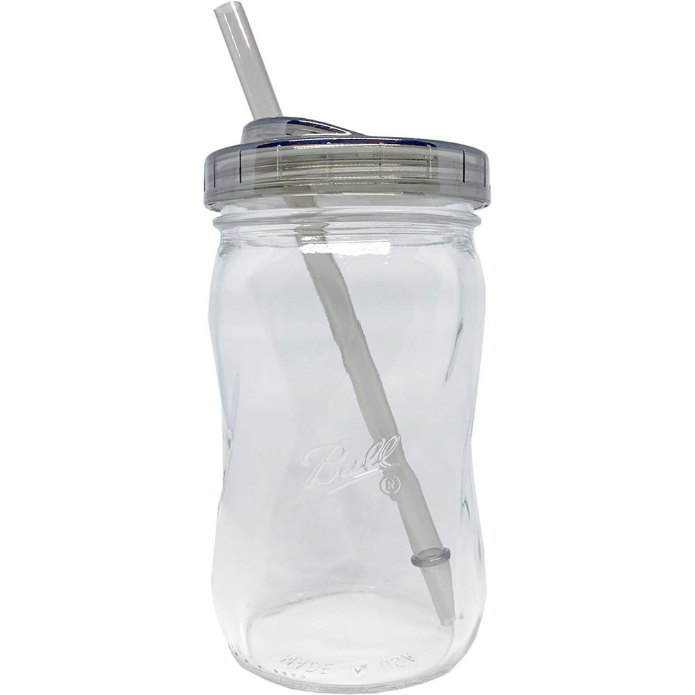 Reusable Smoothie Cup with Straw and Lid Wide Mouth Glass Mason Drinking Jar with One Piece Sip
