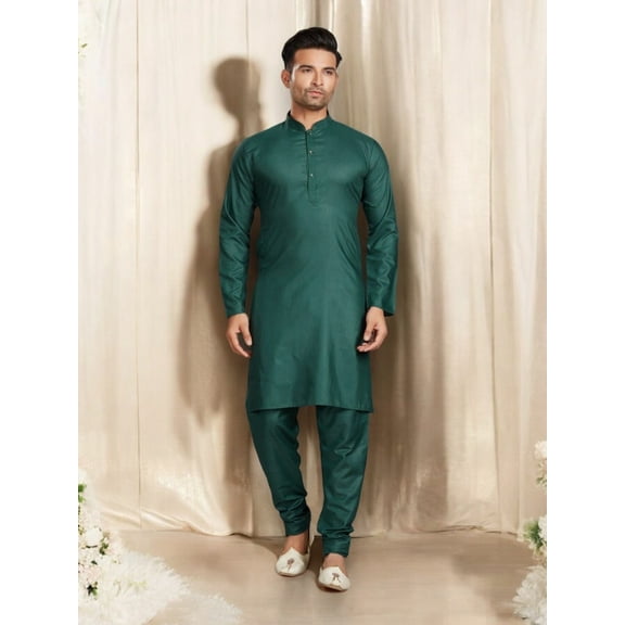Dark Green Color Traditional  Kurta Pajama Catalog 69005 C– Cultural Wear for Mens