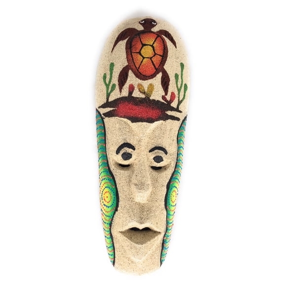 Sand Tiki Mask 12" w/ Turtle - Decorative Primitive Art | #wib370730b