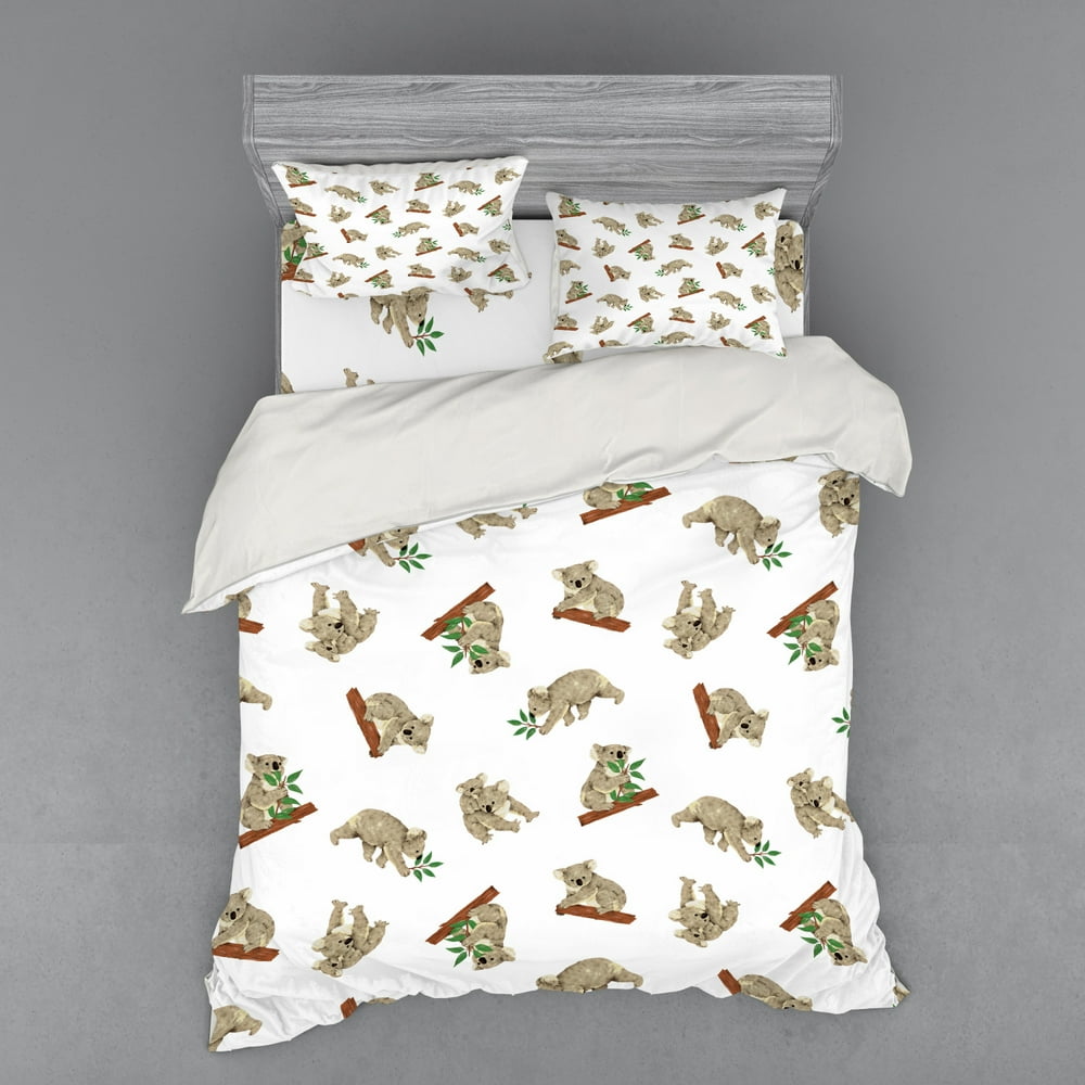 Tropical Animals Duvet Cover Set, Koala Pattern Design Mammals of Nature Nursery Australian