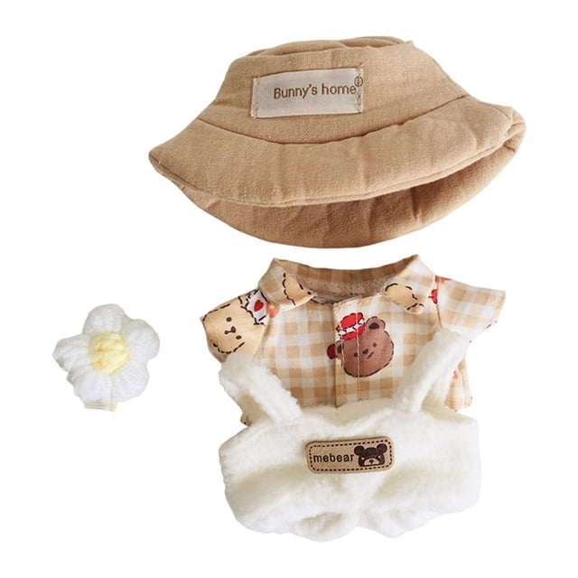 Ropa Para Muñecas De Peluche, Camiseta Para Vestir Muñecas, Pantalones Con Sombrero Y Flores, Traje Para Muñecas, Camiseta Con Cuadrícula De Oso Marrón camiseta con rejilla de oso