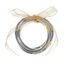 Uxcell Glitter Bangles, 5 Pcs Beads Filled Silicone Bracelets with Bowknot, Stackable Sparkling Bracelets Set for Women Girls Decoration, Rainbow