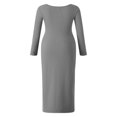 thumbnail image 4 of Robe Longue Moulante pour Femmes Couleur Unie Tricotée Col Carré Manches Longues Robe Printemps Automne Fête Club Robe Moulante, 4 of 9