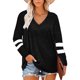 thumbnail image 1 of Sonducket Camiseta de mujer a rayas de manga larga básica con cuello en V blusa suelta informal Prendas para la parte del cuerpo Negro L, 1 of 6