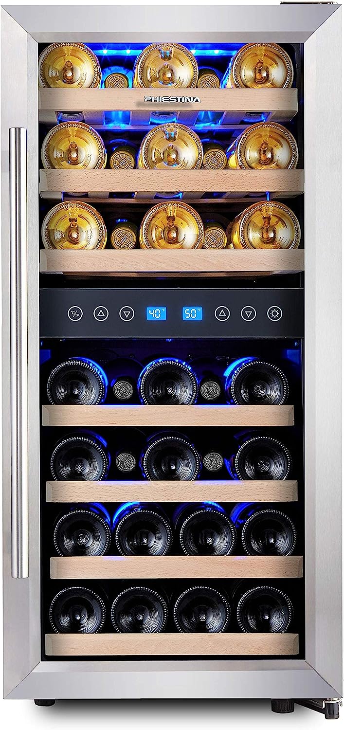 YELROL Dual Zone Wine Cooler Refrigerator 33 Bottle Free Standing