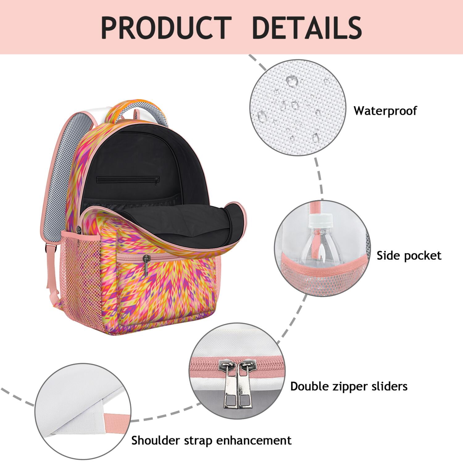 Emotional Psychedelic Backpack - Stylish Waterproof Daypack with Ergonomic Spinal Support, Vibrant Geometric Abstract Design for Teens & Adults