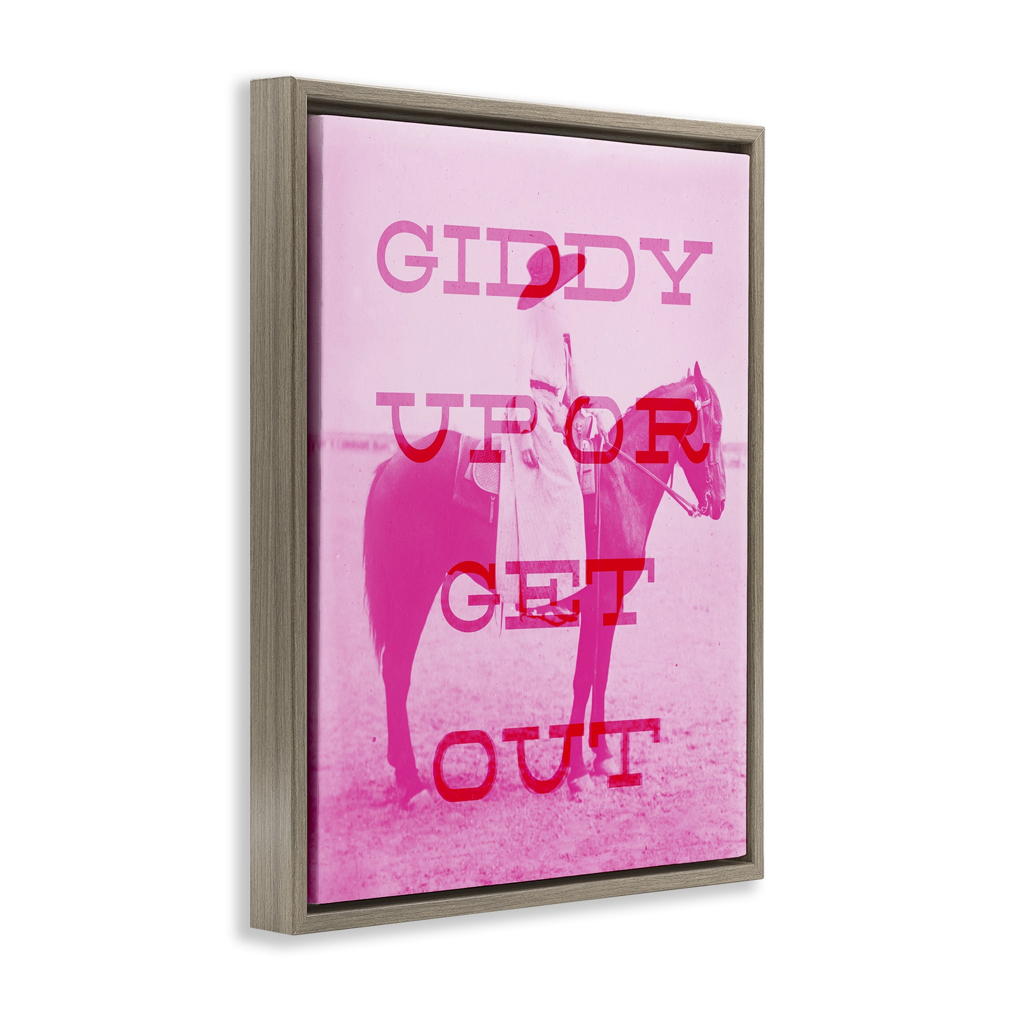 Stupell Industries Giddy Up or Get Out Animals Painting Brown Floater Framed Canvas Art Print Wall Art, 25 x 31