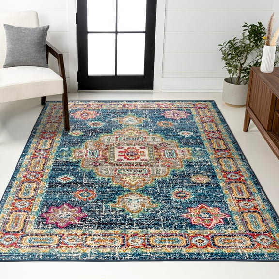 JONATHAN Y BOHEMIAN FLAIR 8 x 10 Area Rug, Vintage Medallion - Navy/Red, BMF100B-8