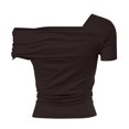 thumbnail image 4 of Women's Summer Tops Solid Color One Shoulder Short Sleeved Off Back Pleated Top T Shirt Athletic Sleeveless Shirt for Women, 4 of 5
