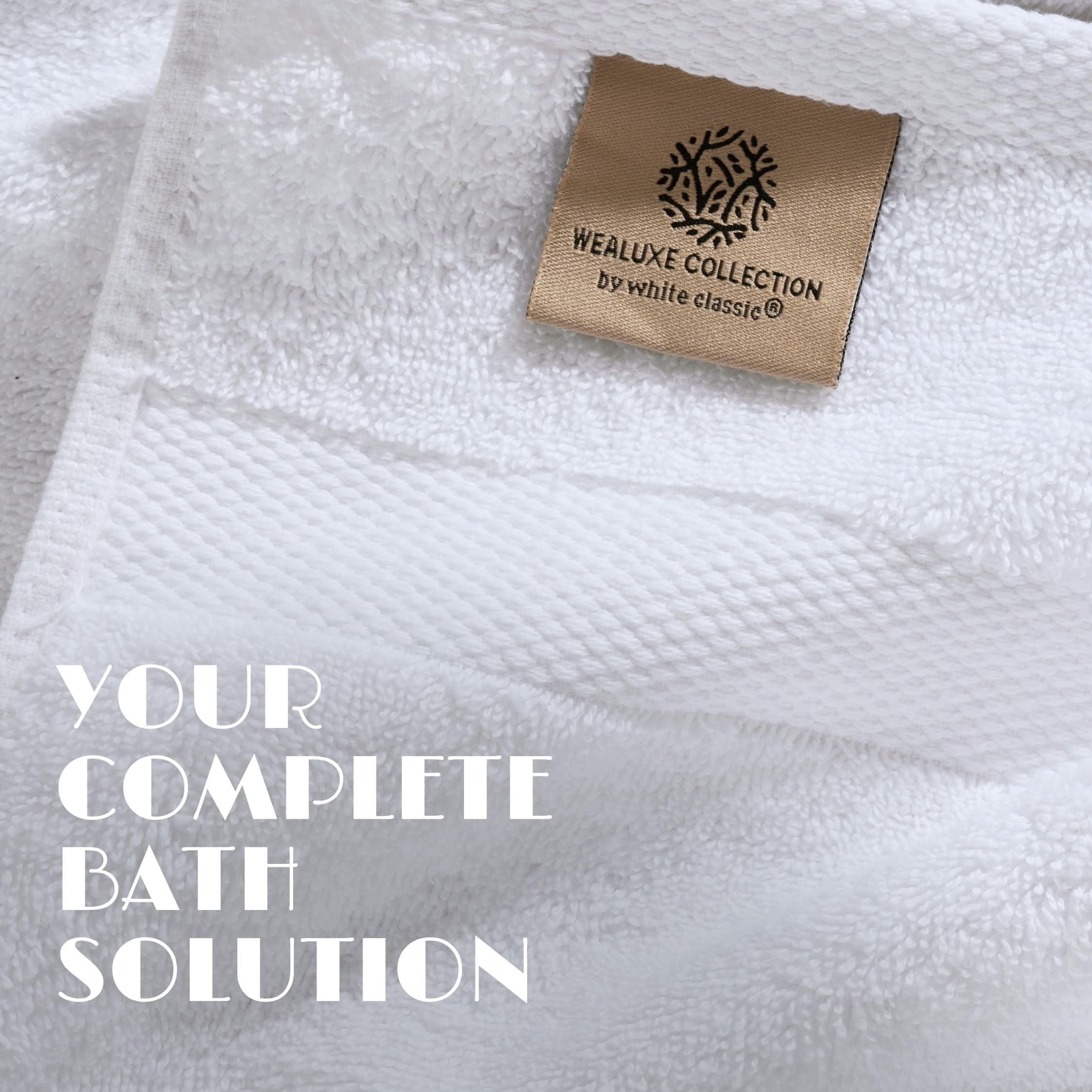 White Classic White Bath Towel Set of 6 - 100% Cotton Highly Absorbent Towels for Bathroom, 2 Luxury Bath Towels 650GSM, 2 Hand Towels, 2 Washcloths
