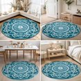 thumbnail image 4 of Round Area Rugs 4Ft, Teal Boho Non-Slip Washable Circle Rugs Carpet, Ethnic Chic Rustic Abstract Floral Aesthetic Indoor Outdoor Rug Floor Mats Throw Runner for Bedroom Living Room Bathroom, 4 of 8