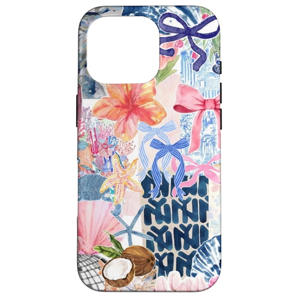 Funda de teléfono Beachy Blue Coquette Collage para iPhone 16 Pro