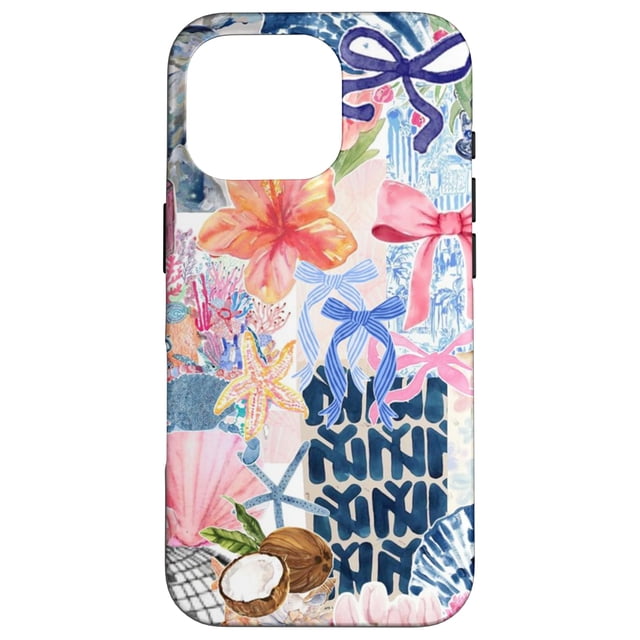 Funda de teléfono Beachy Blue Coquette Collage para iPhone 16 Pro