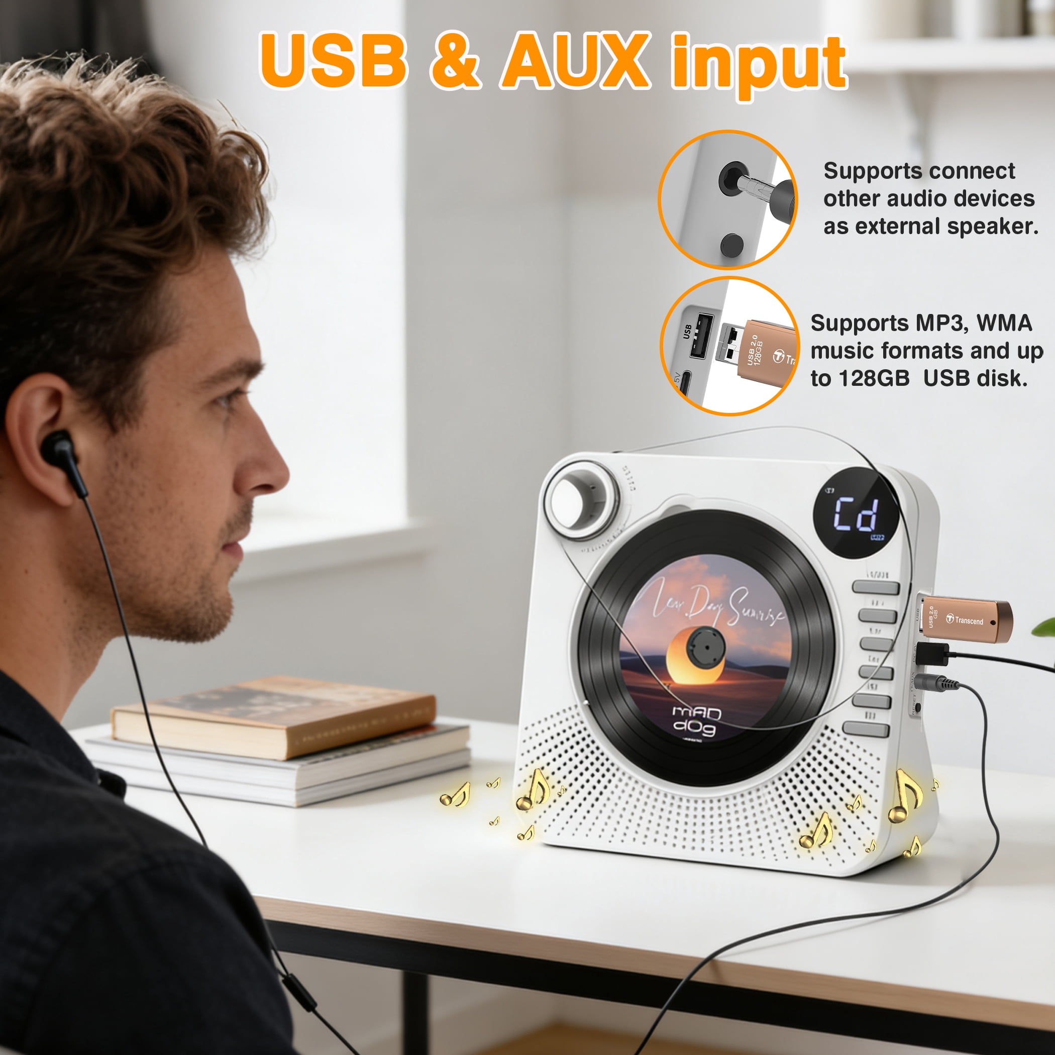 Desktop CD Player Bluetooth with HiFi Dual Speaker, CD Player for Home with Remote Control,Dust Cover,LCD Display,Sleep Timer,EQ Sound,USB/AUX/3.5mm Earphone Jack for Home,Kids,Gift
