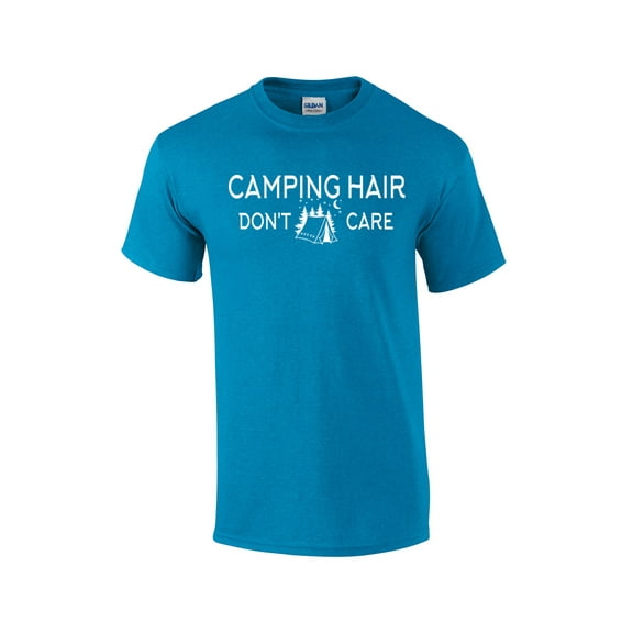Funny Camping Short Sleeve T-shirt Camping Hair Don't Care-AntiqueSapphire-Small