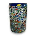 thumbnail image 4 of Confetti Pebbled Glass | Blue Rim Hand-Blown Mexican Tumbler (Setof20), 4 of 5