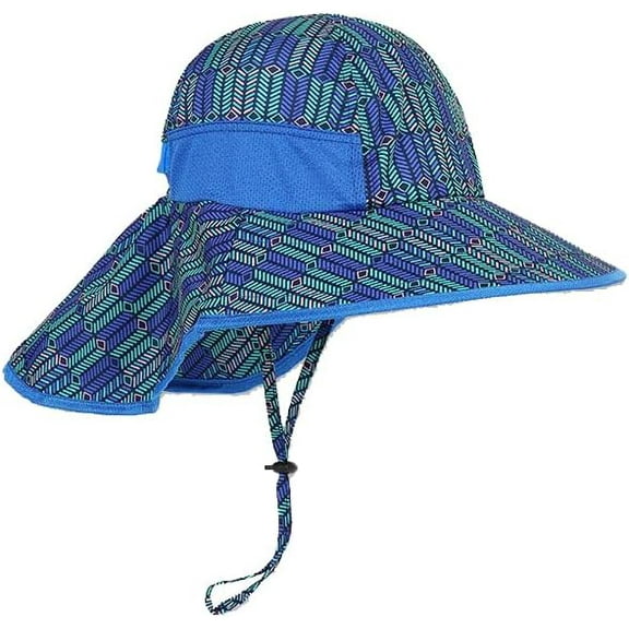 Kids Aztec Sun Hat for Boys Girls UPF 50 UV Toddler Sun Protection with Neck Flap Adjustable Large Brim Beach Fishing Hat for Age 3-12