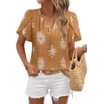 thumbnail image 3 of Womens Summer Boho Blouse Short Sleeve Button Down Floral Top Casual Business Work Shirt Fashion Beach Vacation Tops, 3 of 5