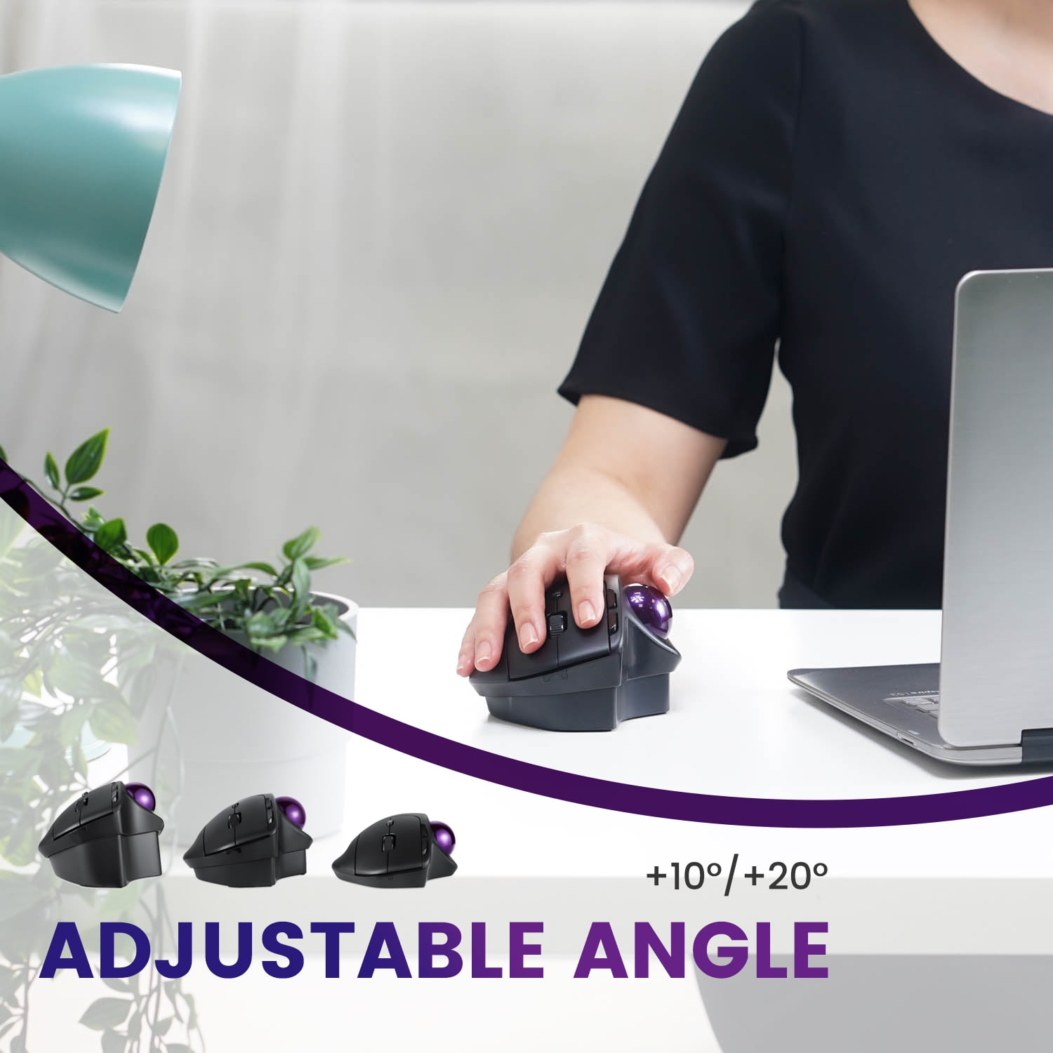 Perixx PERIMICE-720, USB Wireless Ergonomic Trackball Computer Mouse with Adjustable Angle, Black