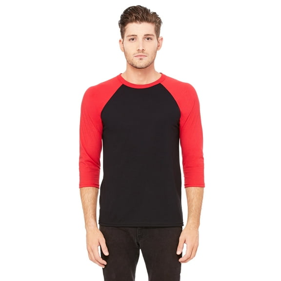 Bella   Canvas Unisex Jersey 3/4 Sleeve Baseball Tee , 3200 , BLACK/ RED , Small
