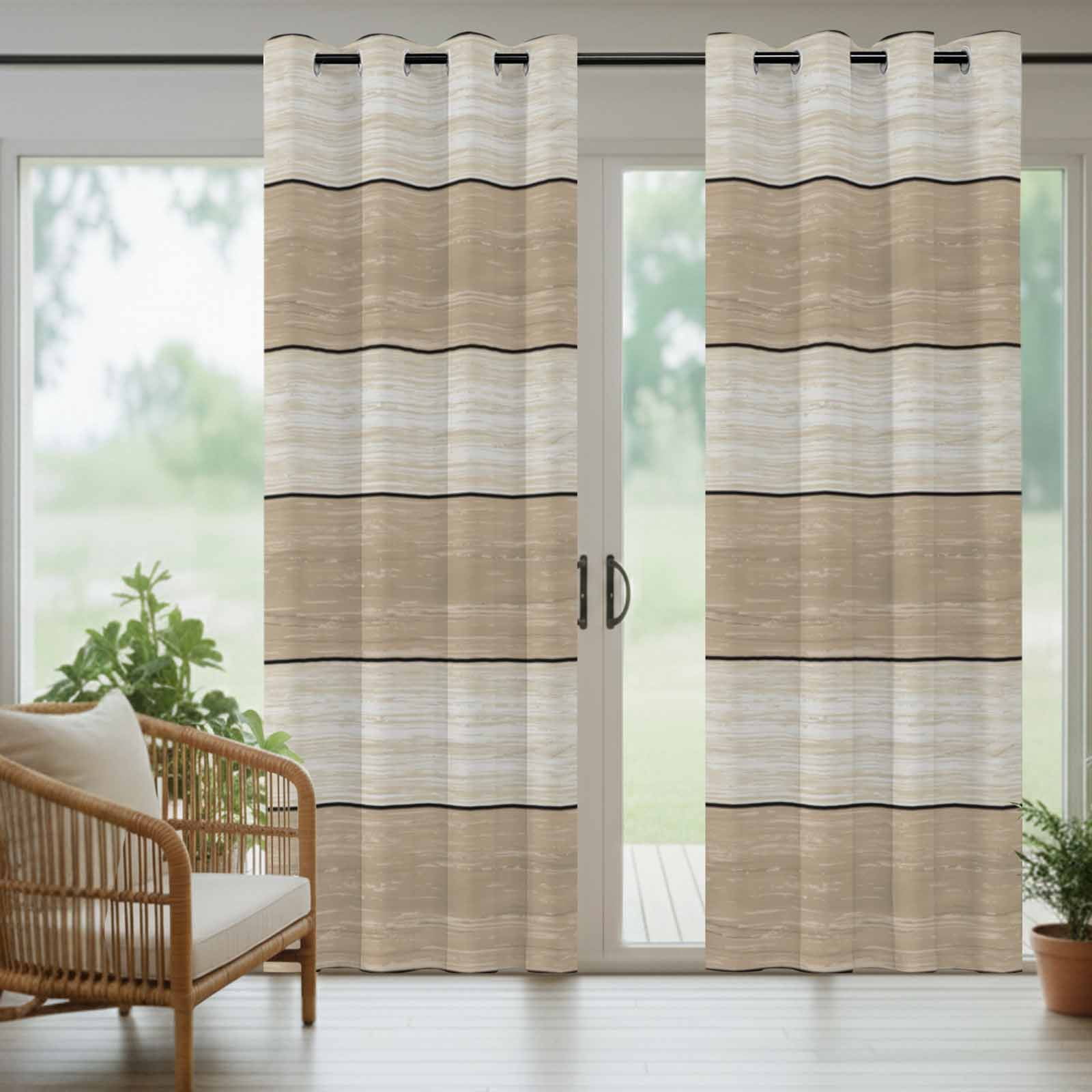 Outdoor Curtains for Patio Waterproof, Brown Ombre Wooden Windproof Pravicy Outside Porch Blackout Curtain, Farmhouse Retro Khaki Wood Sun Blocking Grommets Curtains for Cabana 2 Panels 54"x84"
