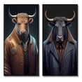 thumbnail image 2 of Designart "Bull Wearing a Stylish Brown Leather Jacket I" Animals Bull Framed Wall Art Set Of 2 - Children's Art Brown Framed Canvas Set For Living Room Decor, 2 of 6