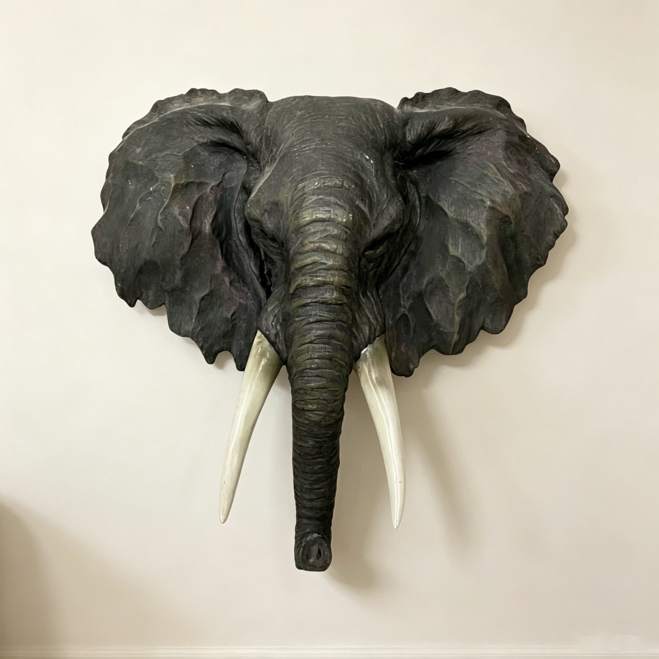 GDF Studio 15" Realistic African Elephant Head Wall Sculpture, Deep Gray Resin Animal Decor Gifts for Wildlife Lovers
