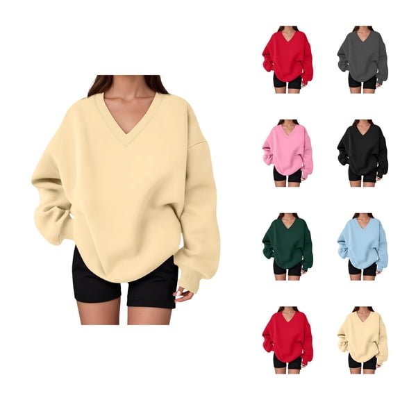 Sweatshirt for Women Long Sleeve Comfort V Neck Loose Sweat Shirts Pullover Tops