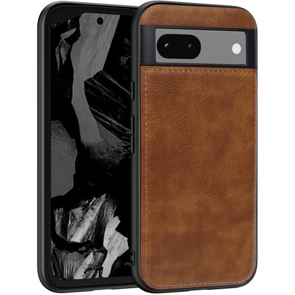 AIOVETEAB Compatible with Google Pixel 8a Case Premium Leather TPU Hybrid Case Cover,Brown