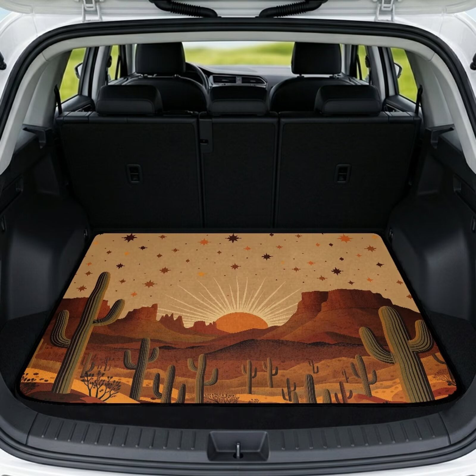 Jeiento Desert Cactus Sunset Car Cargo Liner Universal Size 29" x 39" Scratch-Resistant Car Accessories for Dogs for Beach Travel Hiking Camping