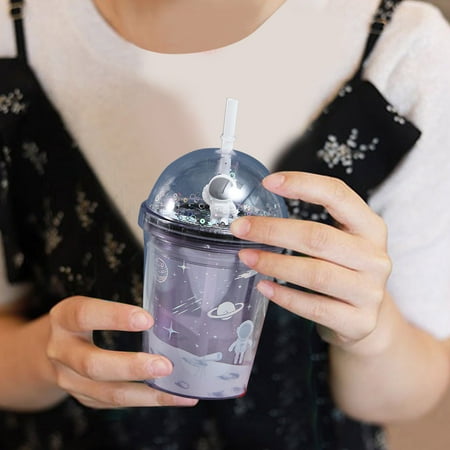 

Sunhillsgrace Glass Bottle Double Layer Starry Sky Plastic Cup Cartoon Water Cup Micro View Space People Broken Ice Cup