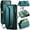 Green, variant on For iPhone 17 Air Crossbody Wallet Case, with 10 Card Slots, Zipper RFID Blocking Pocket and Magnetic Flip Folio 3-in-1 PU Leather Wristlet Shoulder Strap Case,Black