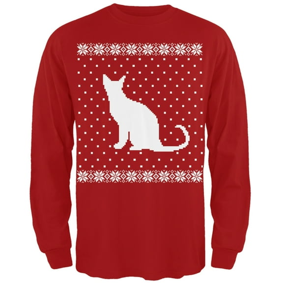 Big Cat Ugly Christmas Sweater Red Long Sleeve T-Shirt - Large
