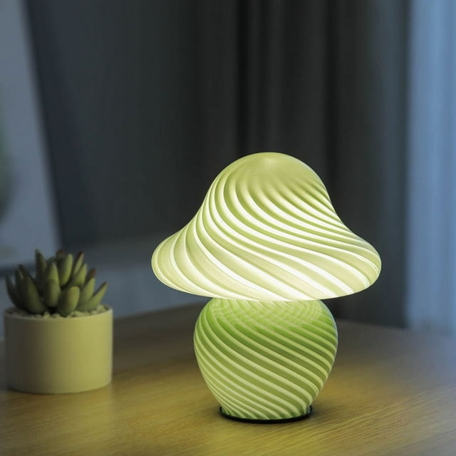 Lámpara de mesa con forma de hongo, de vidrio rayado, con personalidad creativa, para habitación, oficina, decorativa, americana, pequeña