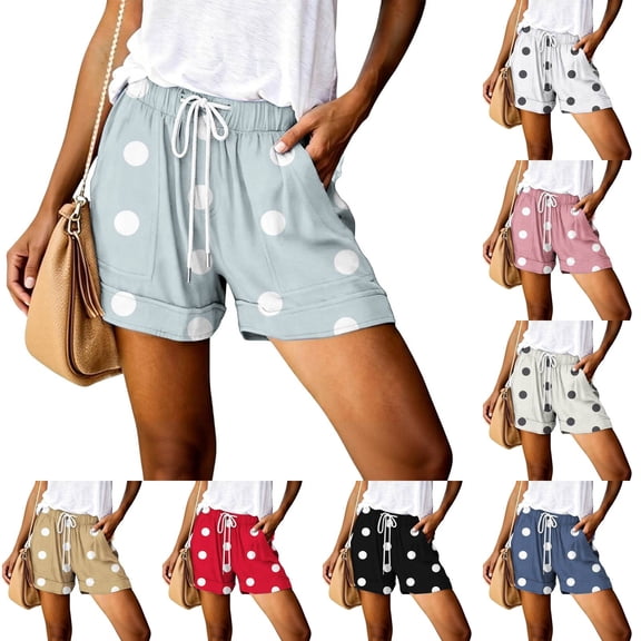 Only Moment Polka Dot Shorts Womens Beach Shorts Summer Casual Wide Leg Loose High Waist Drawstring Dressy Shorts 2026 Beach Vacation Clothes Light Blue,L
