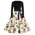 thumbnail image 3 of Christmas Dresses for Women Women's Fashion Round Neck Casual Slim Christmas Printed Long Sleeve Dresses with Square Collar for Christmas Party,Complexion,XL, 3 of 4