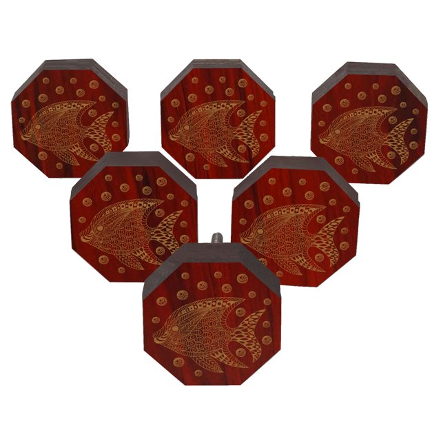 IBA Indianbeautifulart Boutons Gravés Rouges en Bois pour Armoire Tiroir Tiroir 10 Pcs