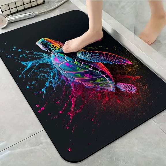 1pc Colorful Abstract Sea Turtle Bathroom Rug Bathroom Decor and Accessories- Durable,Anti Slip,And Quick Drying,Suitable For Indoor/outdoor Use - Perfect For Bathrooms,Bedrooms,Kitchens