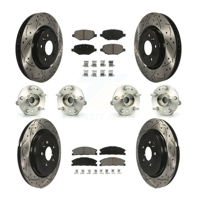 Transit Auto Front Rear Hub Bearing Assembly Coated Disc Brake Rotor and Ceramic Pads Kit (10Pc) for Car 2013 Ford Explorer Sport with Heavy Duty Brakes - Left Right Side (Driver Passenger) KBB-119868