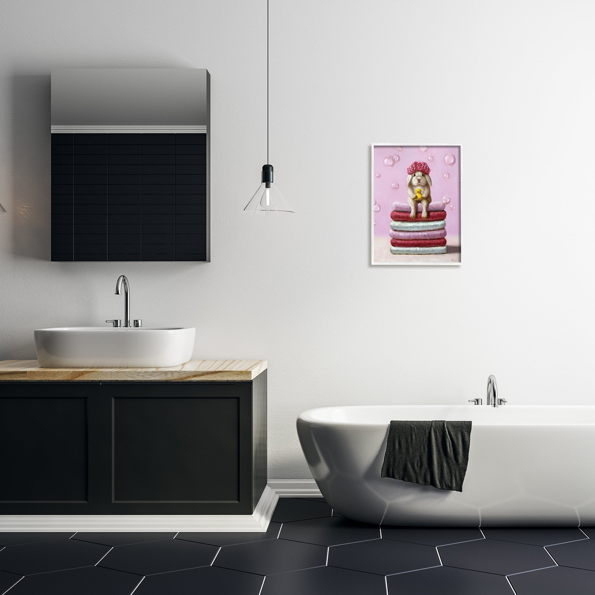Stupell Industries Cute Baby Rabbit on Bath Towels Soap Bubbles Graphic Art Framed Art Print Wall Art, 16x20, By Lucia Heffernan