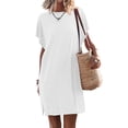 thumbnail image 2 of B91xZ Robes Printemps Été Femmes Robes Décontractées à Manches Courtes Col Carré Volanté Dos Noué Taille Élastique Robe Courte Mini, Blanc L, 2 of 4