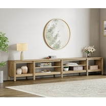 Fitueyes 118" Wood TV Stand for 85-100" TVs, Media Console Table with Open Shelves for Living Room Bedroom, Oak