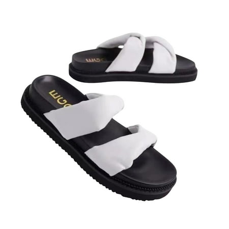 

BRISEZZS Slide Sandals for Women- Plus Open Toe Casual New Style Summer Flat Slide Sandals #377 White-36