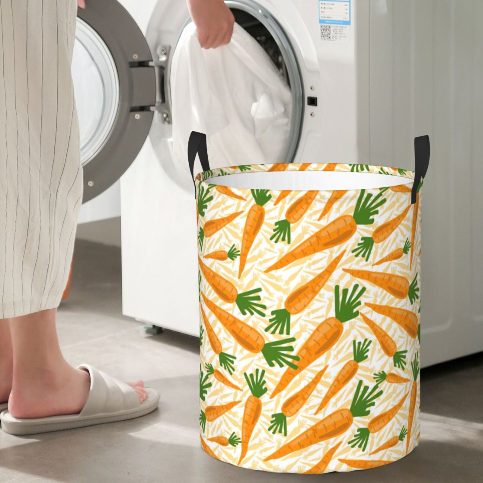 Large Laundry Basket with Handles - Carrot Pattern Kids Baby Dirty Clothes Laundry Hamper for Bedroom Aesthetic
