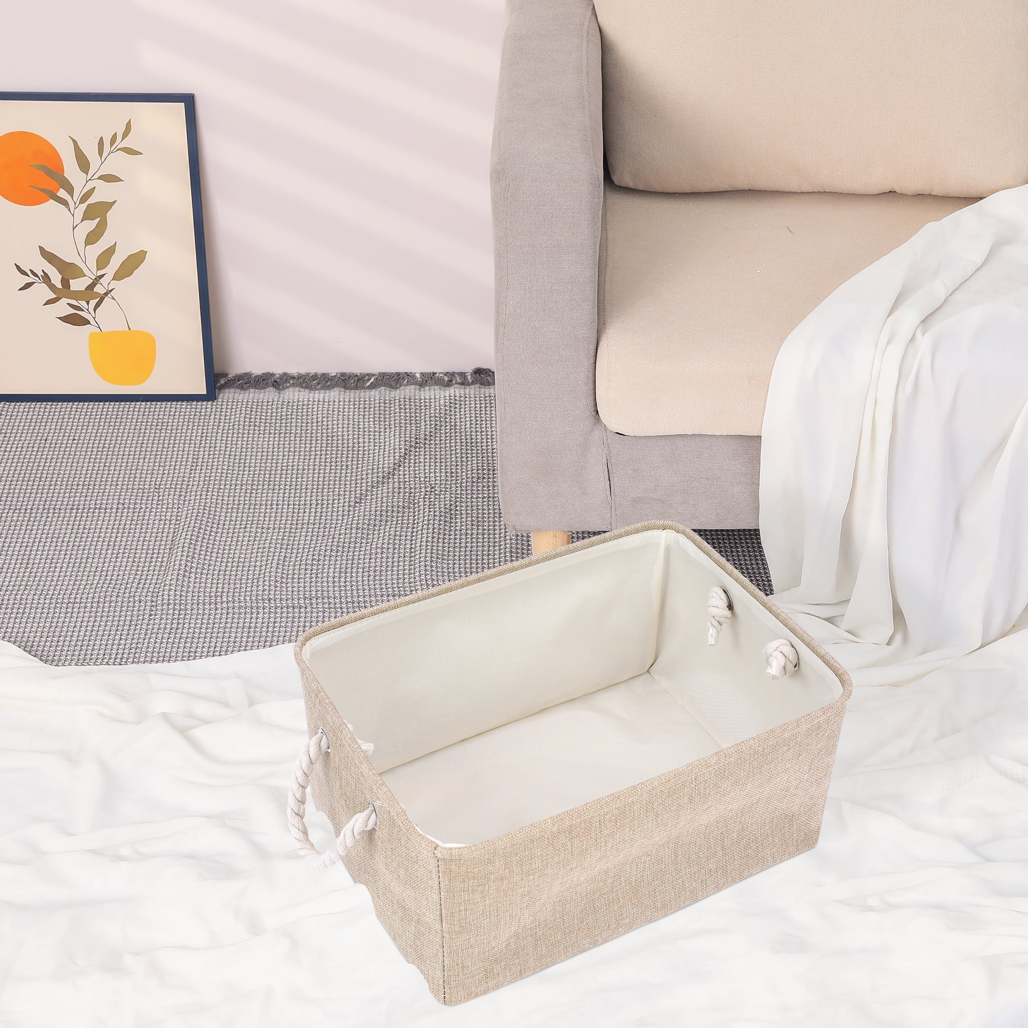 Unique Bargains Storage Bin with Handles for Closet Organizers Beige 16.1"x12.2"x7.9"