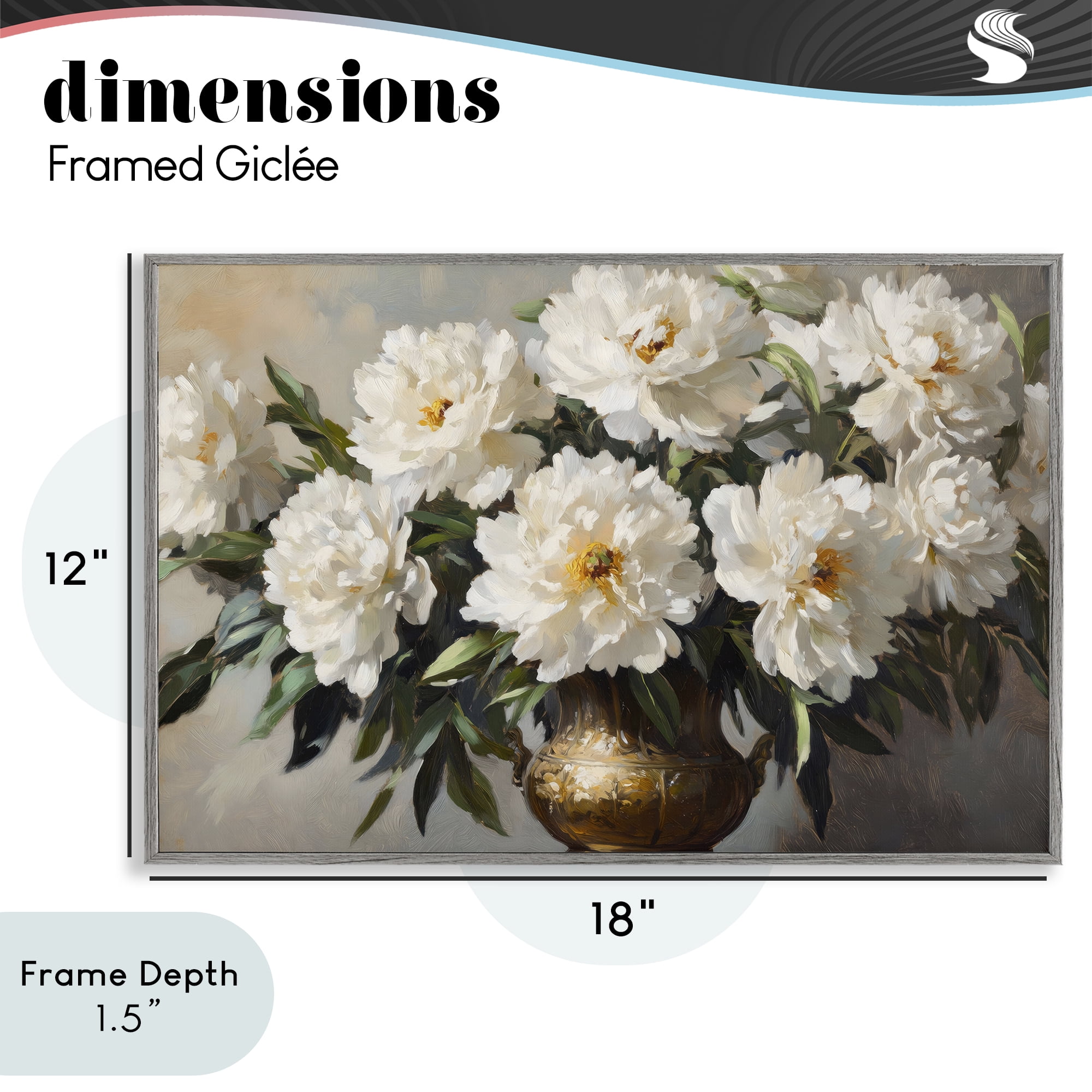 Stupell Industries Golden Vase with Peonies Gray Framed Giclee Art, design by Petal Prints Design