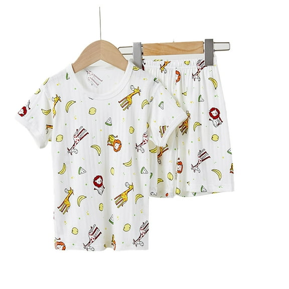 LYMAYTER Kids Pajamas for Girls Boys Outfit 2PCS Toddler Printed Short Sleeves Home Bottoming Shirt Set 2-10 Years